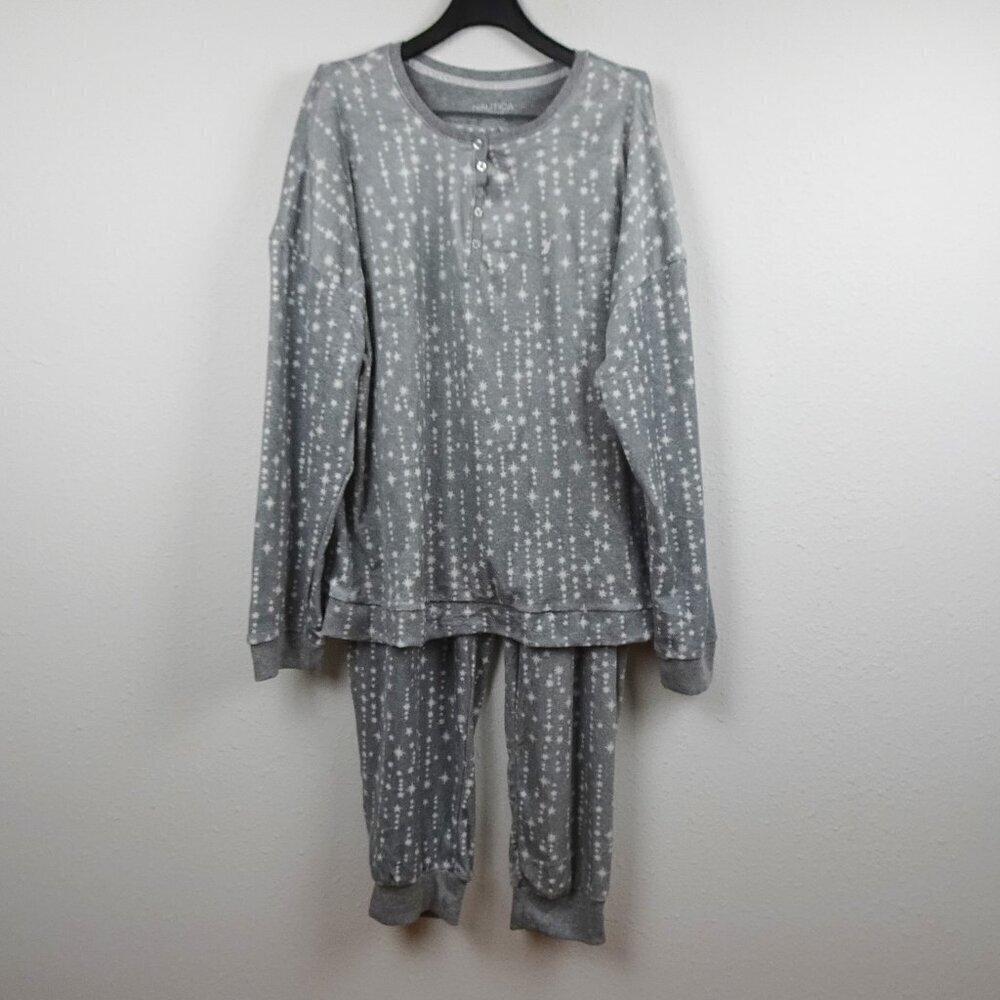 Nautica Fleece Pajama Set Women's Size 2XL Gray 2 Piece Soft Stretch